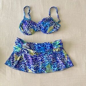 Kenneth Cole Blue Purple Multi Leopard Print Bikini Set